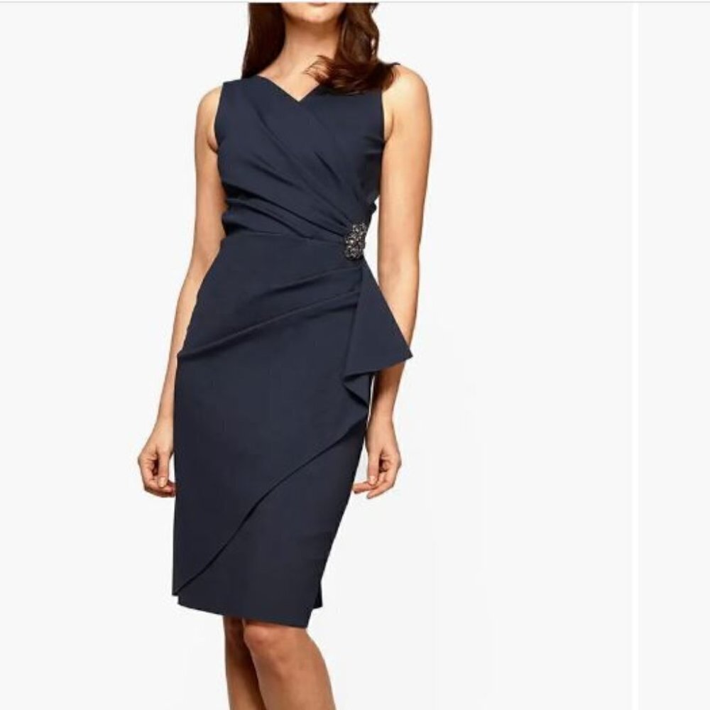 Nwot Alex Evenings Side Ruched Cocktail Dress In Charcoal Size 8